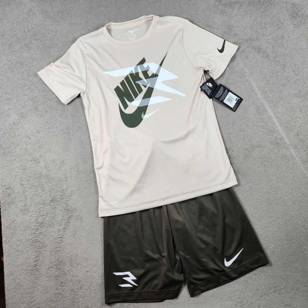 Nike 3BRAND Russell Wilson 2PC Set Boys L Large Tan Olive Dri-FIT Shirt Shorts